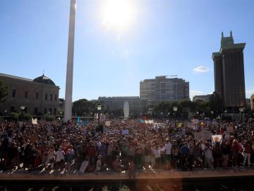  Vista de los asistentes a la manifestación que se ha celebrado esta tarde en la Plaza de Colón de Madrid.
