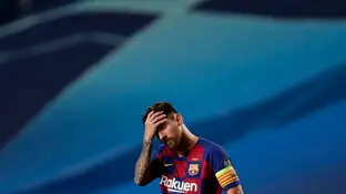 Leo Messi se lamenta en en partido ante el Bayern Leo Messi se lamenta en en partido ante el Bayern