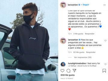 Publicación del hijo de Quique Setién en su cuenta de Instagram