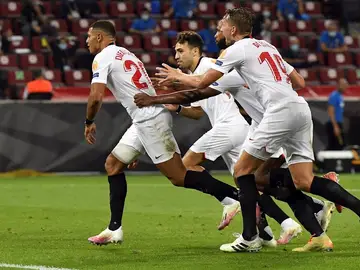 El Sevilla celebra el tercer gol ante el Inter El Sevilla celebra el tercer gol ante el Inter