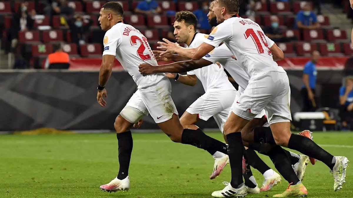 El Sevilla celebra el tercer gol ante el Inter El Sevilla celebra el tercer gol ante el Inter