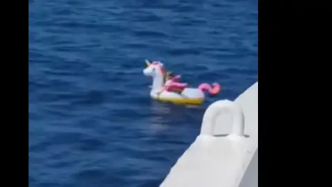 Rescate de una niña tras ser arrastrada en su flotador de unicornio Rescate de una niña tras ser arrastrada en su flotador de unicornio