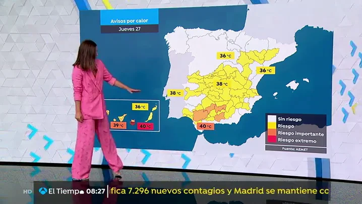 Este jueves temperaturas muy altas en la mitad sur y en zonas del noreste peninsular