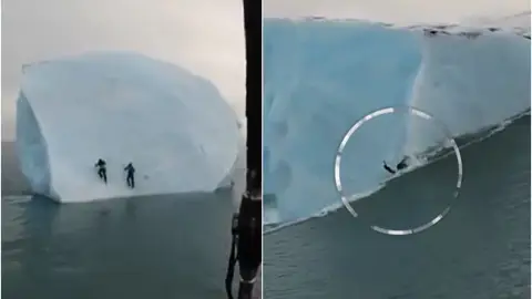 Se juegan la vida intentando escalar un iceberg que se hundía en medio del Ártico Se juegan la vida intentando escalar un iceberg que se hundía en medio del Ártico