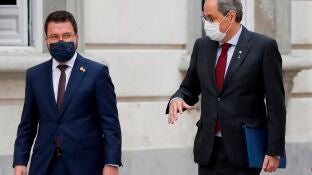El presidente de la Generalitat, Quim Torra, a su llegada al Tribunal Supremo este jueves en Madrid, junto al vicepresidente, Pere Aragon&egrave;s.
