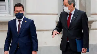El presidente de la Generalitat, Quim Torra, a su llegada al Tribunal Supremo este jueves en Madrid, junto al vicepresidente, Pere Aragonès. El presidente de la Generalitat, Quim Torra, a su llegada al Tribunal Supremo este jueves en Madrid, junto al vicepresidente, Pere Aragonès.