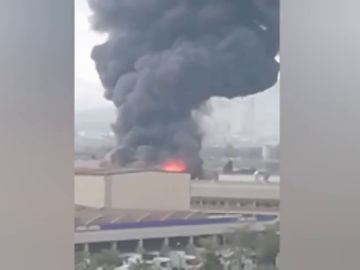 Gran columna de humo en Sant Feliu de Llobregat por un incendio en la empresa alimentaria Dallant