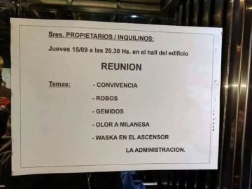 El llamativo orden del día de una reunión de vecinos