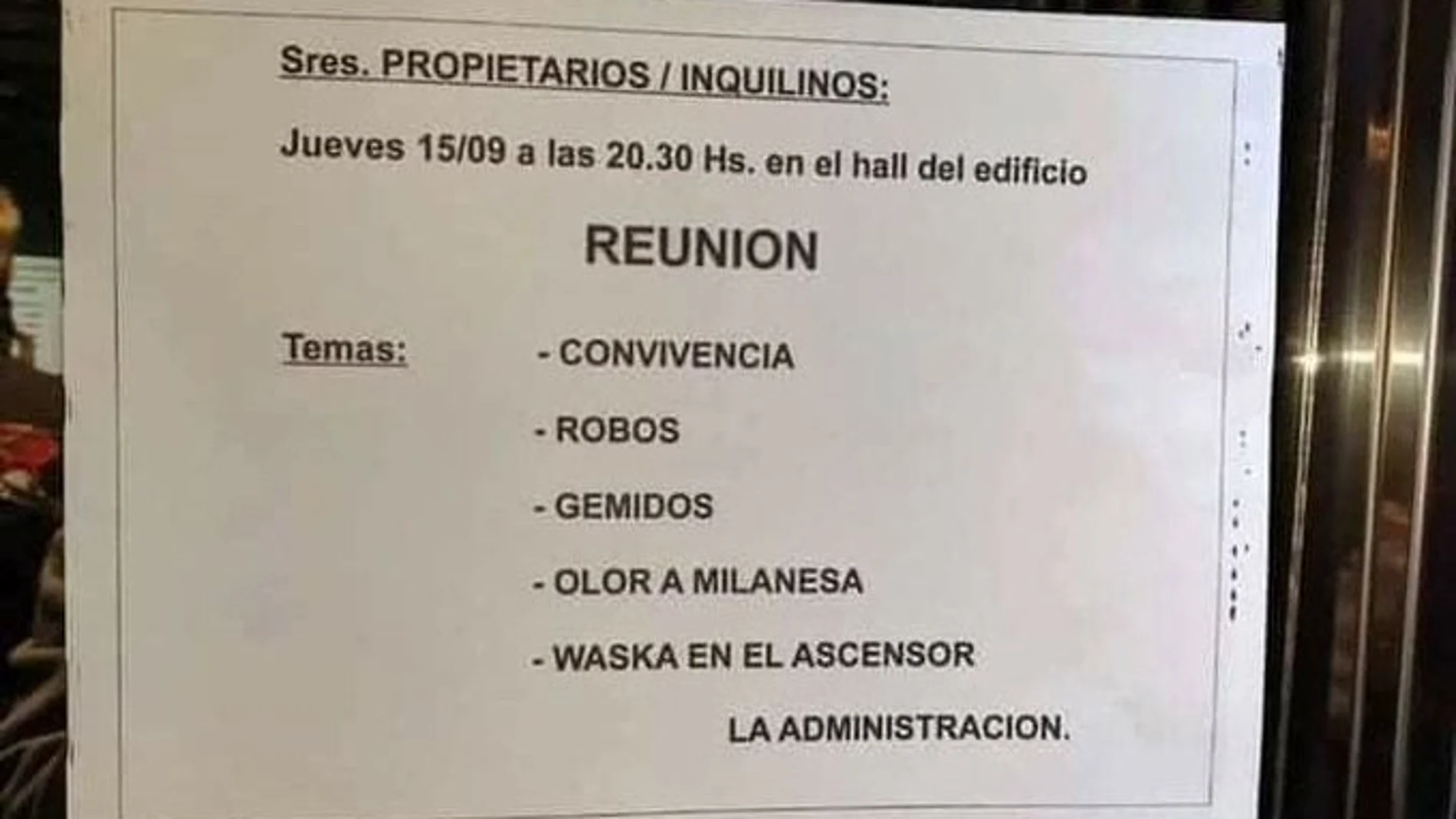 El llamativo orden del día de una reunión de vecinos El llamativo orden del día de una reunión de vecinos