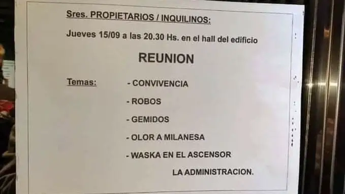 El llamativo orden del d&iacute;a de una reuni&oacute;n de vecinos