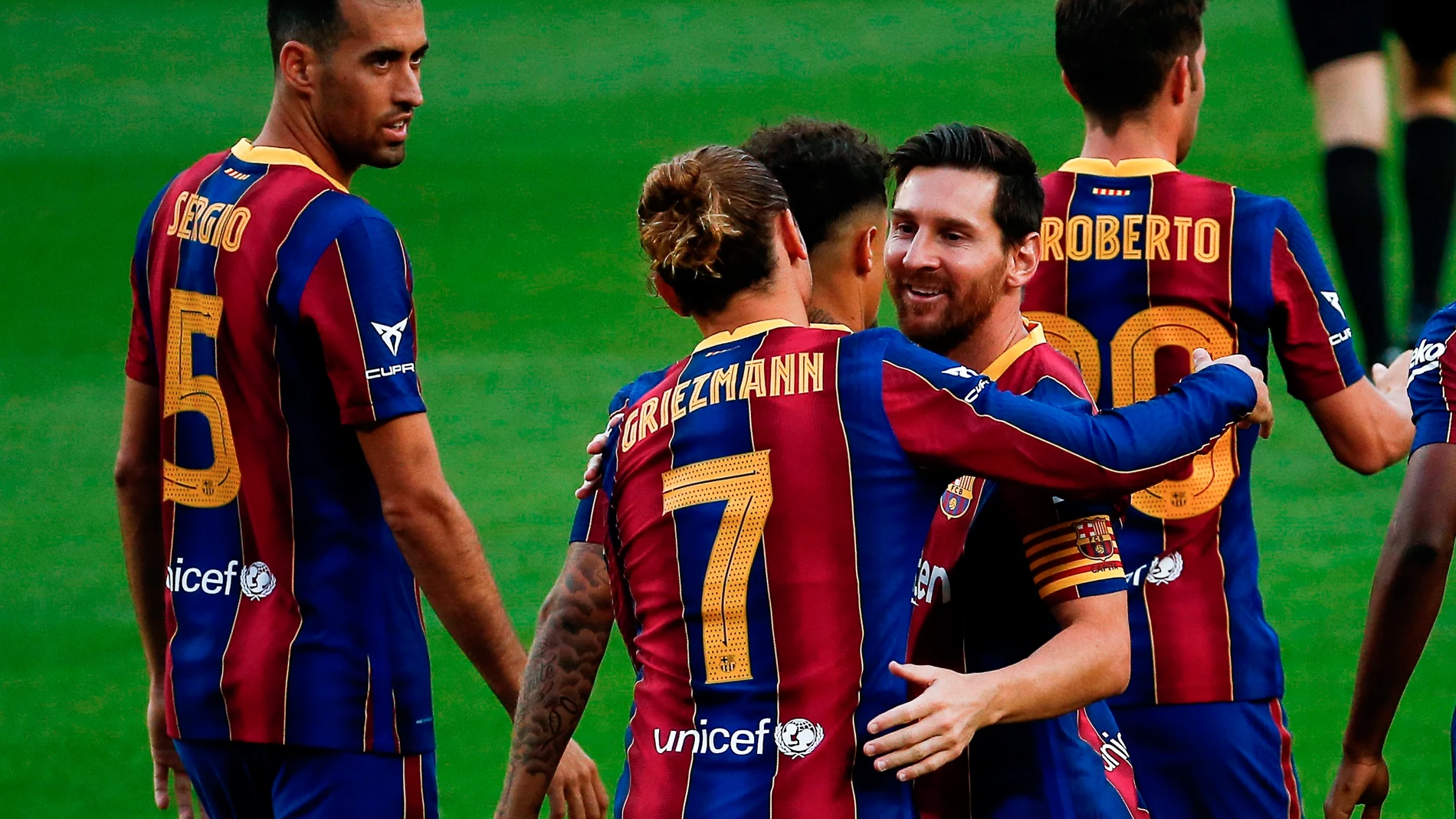 Los jugadores del Barcelona celebran el gol de Griezmann Los jugadores del Barcelona celebran el gol de Griezmann