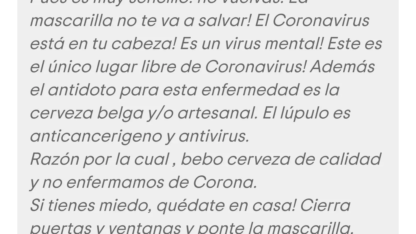 La respuesta de un negacionista, dueño de una cervecería en Málaga Coronavirus