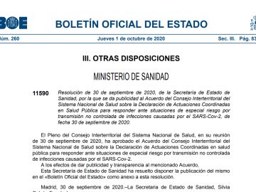 Consulta el BOE de hoy 1 de octubre en PDF con las nuevas restricciones por el coronavirus que afectan a Madrid