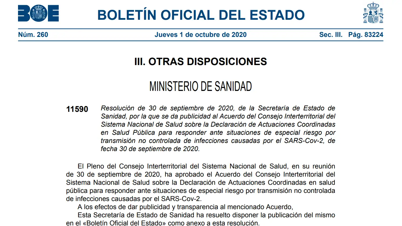 Consulta el BOE de hoy 1 de octubre en PDF con las nuevas restricciones por el coronavirus que afectan a Madrid