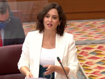 La presidenta de la Comunidad de Madrid, ,Isabel Diaz Ayuso, durante su intervención en la asamblea de Madrid