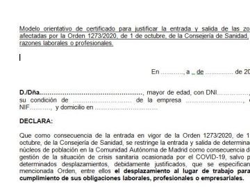 Justificante de movilidad covid Madrid: Descargar el salvoconducto para desplazarte por motivos laborales