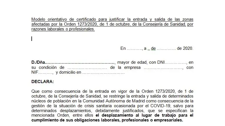 Justificante de movilidad en Madrid