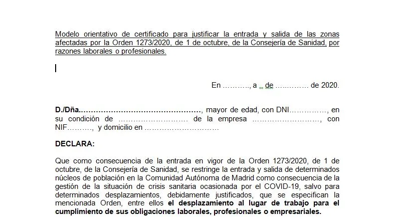 Justificante de movilidad covid Madrid: Descargar el salvoconducto para desplazarte por motivos laborales Justificante de movilidad en Madrid