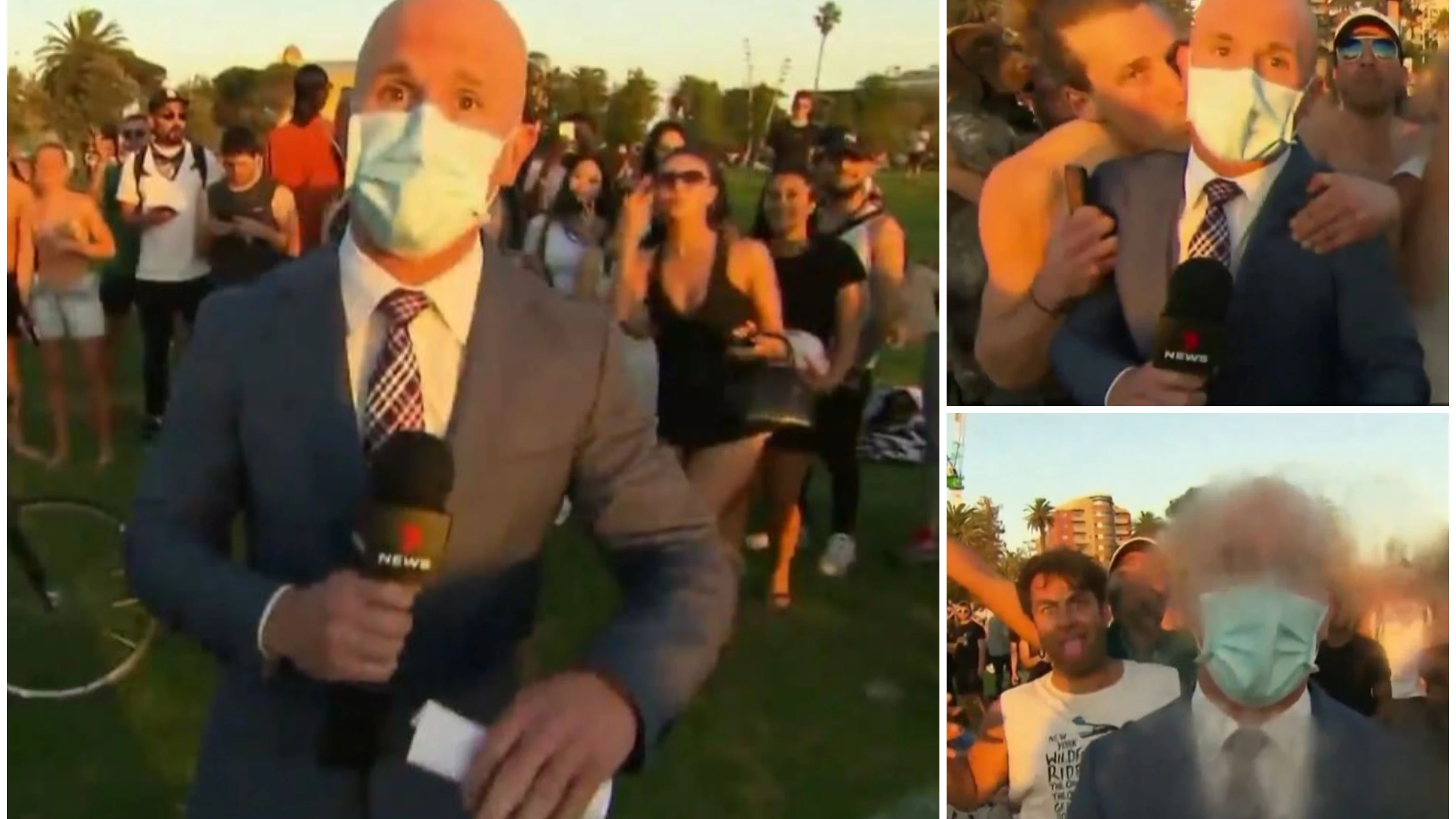 Acosan a un reportero en directo mientras informaba de una fiesta ilegal de jóvenes en Australia Acosan a un reportero en directo mientras informaba de una fiesta ilegal de jóvenes en Australia