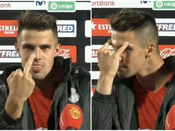 Cazan a un jugador del Mallorca haciendo una peineta antes de una entrevista en directo