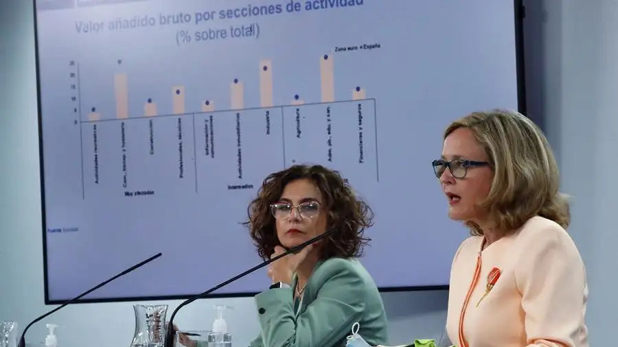 Mar&iacute;a Jes&uacute;s Montero y Nadia Calvi&ntilde;o, en rueda de prensa tras el Consejo de Ministros.