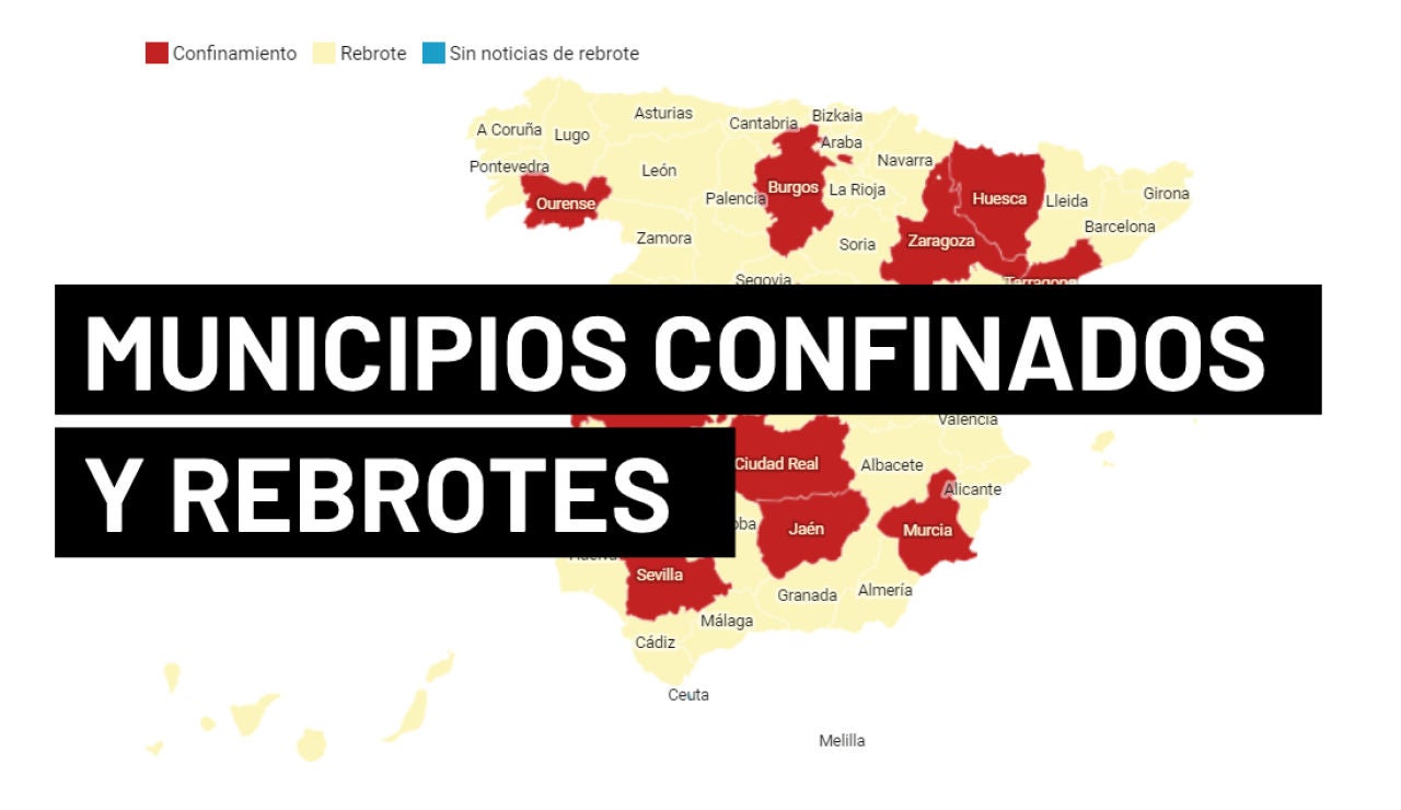 Coronavirus España: Mapa de municipios con confinamiento perimetral y rebrotes de covid-19 hoy