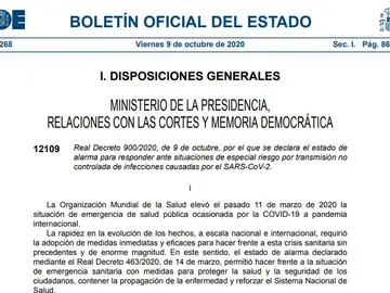 BOE del 9 de octubre de 2020 con el decreto de estado de alarma en Madrid BOE del 9 de octubre de 2020 con el decreto de estado de alarma en Madrid