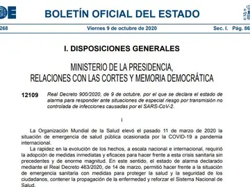 BOE del 9 de octubre de 2020 con el decreto de estado de alarma en Madrid BOE del 9 de octubre de 2020 con el decreto de estado de alarma en Madrid