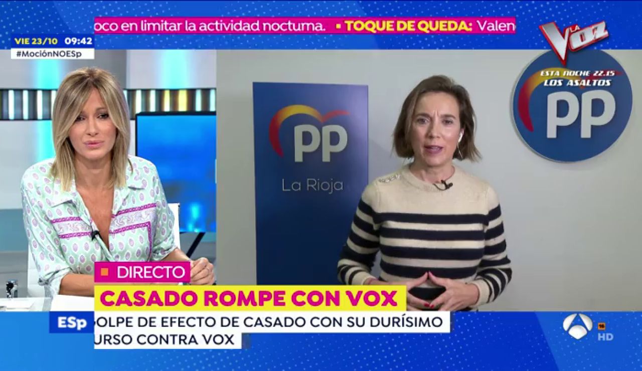 Cuca Gamarra niega que el 'no' de Pablo Casado a la moción fuera fruto de un 'calentón': "Fue por convicción" Cuca Gamarra niega que el 'no' de Pablo Casado a la moción fuera fruto de un 'calentón': "Fue por convicción"