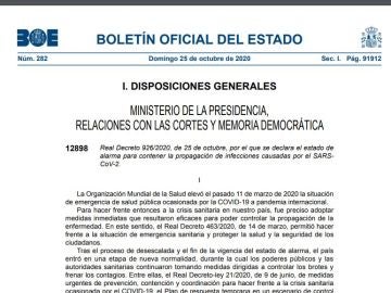 BOE de hoy 25 de octubre sobre el decreto del estado de alarma en España en PDF
