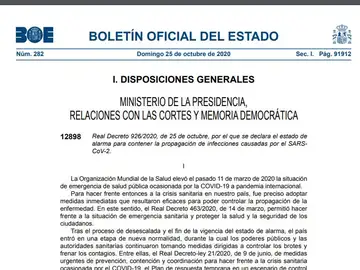 BOE de hoy 25 de octubre sobre el decreto del estado de alarma en España en PDF BOE de hoy 25 de octubre sobre el decreto del estado de alarma en España en PDF