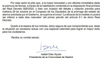 Carta de Isabel Díaz Ayuso a Pedro Sánchez, en PDF