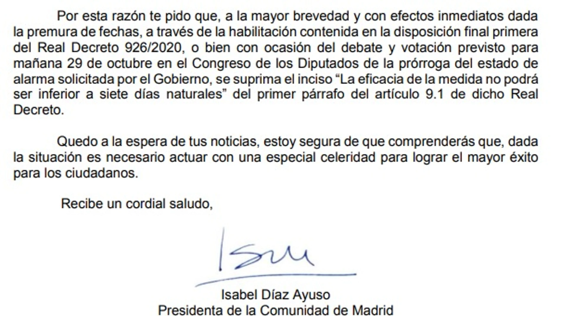 Carta de Isabel Díaz Ayuso a Pedro Sánchez, en PDF Carta de Isabel Díaz Ayuso a Pedro Sánchez, en PDF