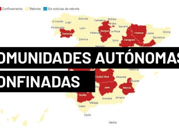 Mapa de comunidades autónomas confinadas y con cierres perimetrales en España