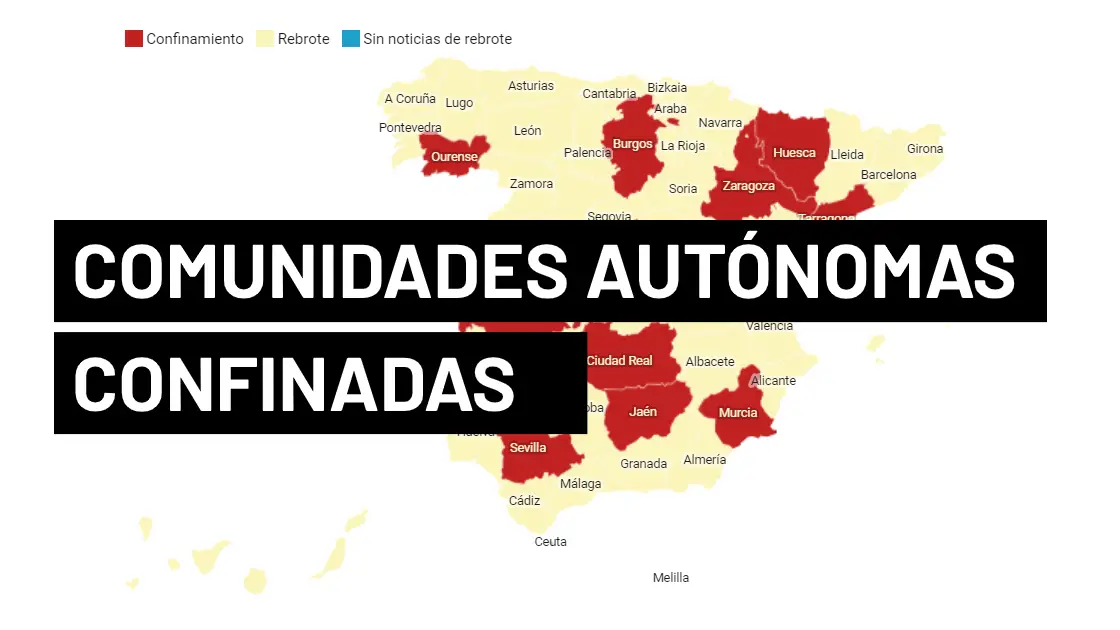 Mapa de comunidades aut&oacute;nomas confinadas y con cierres perimetrales en Espa&ntilde;a