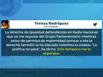 Irene Montero y Teresa Rodríguez se enzarzan por la expulsión de la andaluza del grupo parlamentario en su baja maternal Irene Montero y Teresa Rodríguez se enzarzan por la expulsión de la andaluza del grupo parlamentario en su baja maternal