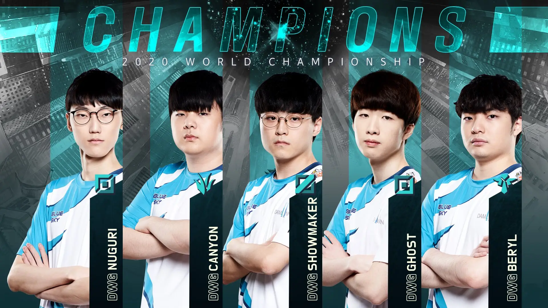 Los integrantes del DAMWON Gaming, campeones de LoL Los integrantes del DAMWON Gaming, campeones de LoL