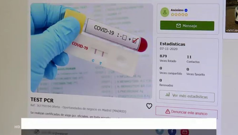 El falso PCR negativo en coronavirus que se vende por 50 euros en la red para viajar por el mundo