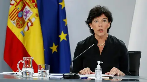 Isabel Celáa, durante una comparecencia en Moncloa. Isabel Celáa, durante una comparecencia en Moncloa.