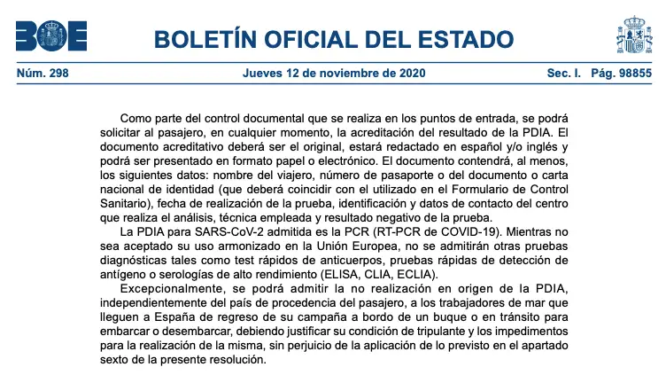 BOE de hoy 12 de noviembre con la lista de países a los que España exige una prueba PCR en PDF BOE de hoy 12 de noviembre con la lista de países a los que España exige una prueba PCR en PDF