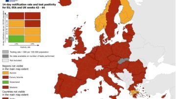 Mapa del riesgo de países europeos frente al coronavirus