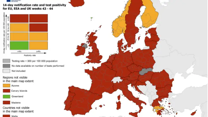 Mapa del riesgo de países europeos frente al coronavirus Mapa del riesgo de países europeos frente al coronavirus