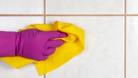 Limpiando los azulejos del baño Limpiando los azulejos del baño