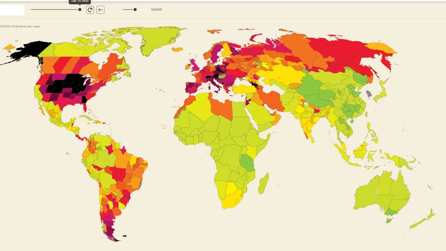 El mapa interactivo de la evoluci&oacute;n de incidencia acumulada de coronavirus en el mundo