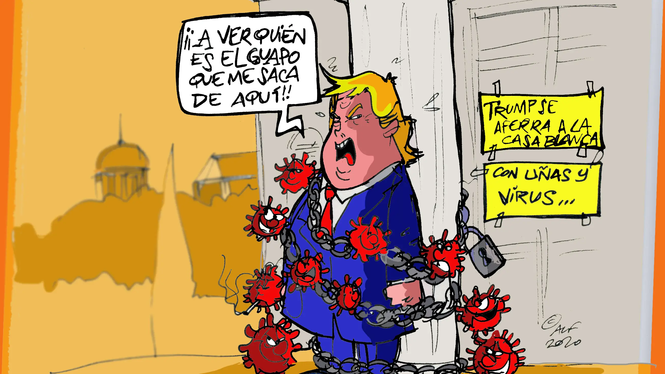 Donald Trump y su empe&ntilde;o en quedarse en la Casa Blanca, en la vi&ntilde;eta gr&aacute;fica informativa de la semana