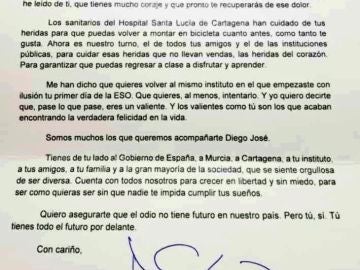 Carta de Pedro Sánchez a Diego