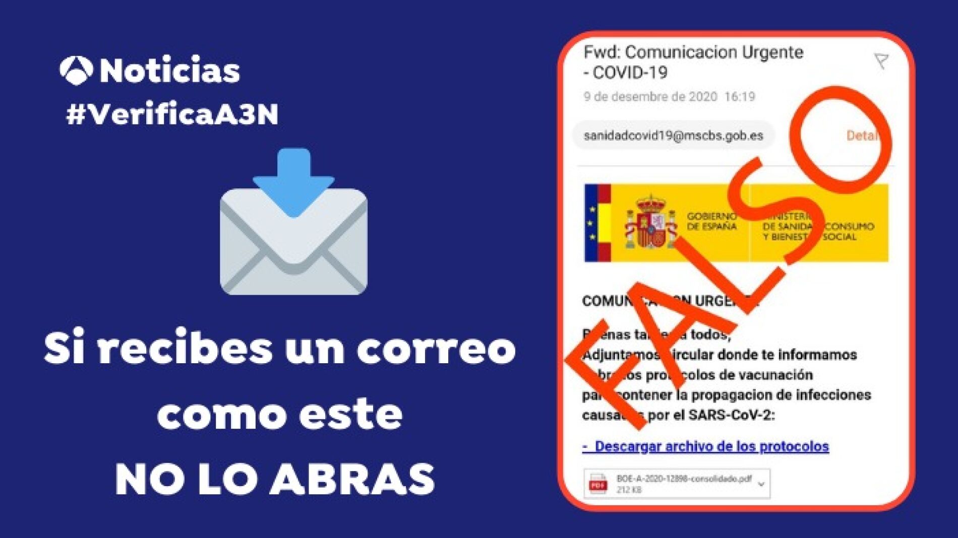 Nuevo correo falso de Sanidad