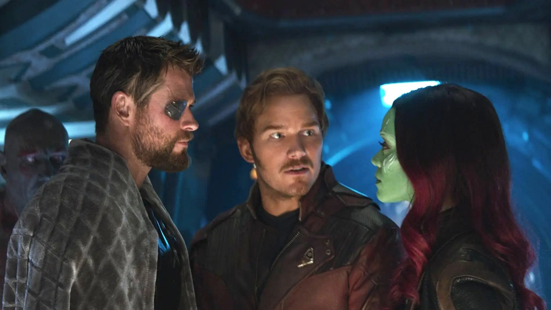 Chris Hemsworth, Chris Pratt y Zoe Saldana en 'Vengadores: Endgame'