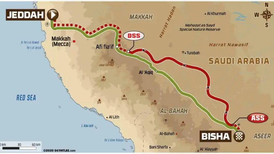 Rally Dakar 2021: Recorrido de la etapa 1 hoy, domingo 3 de enero, Jeddah - Bisha