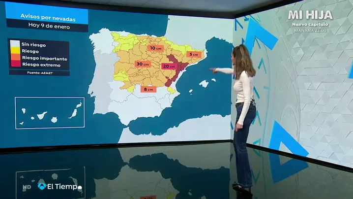 El tiempo en España este sábado 9 de enero con nevadas generalizadas, viento y heladas por el temporal Filomena El tiempo en España este sábado 9 de enero con nevadas generalizadas, viento y heladas por el temporal Filomena